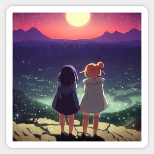 Two Girls Under the Starry Sky Sticker